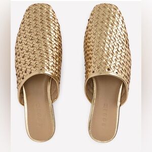 Boden Woven Metallic Gold Backless Mules